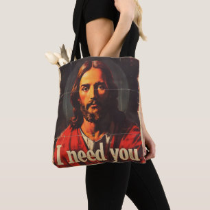 Tote Bag J'ai Besoin de Toi Christ Vintage