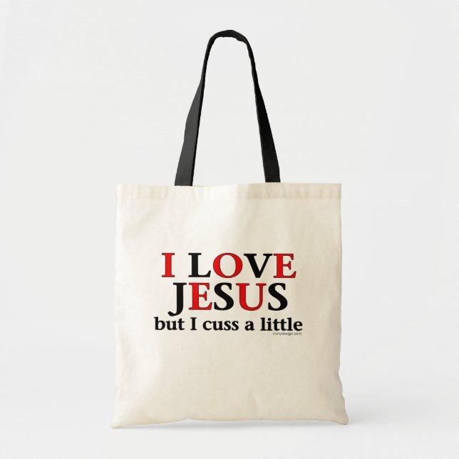 Tote Bag J'aime Jésus [mais j'ai un petit coussin] Dire (Devant)