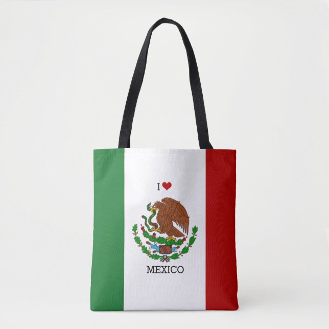 Tote Bag j'aime le drapeau mexique - mexicain (Devant)