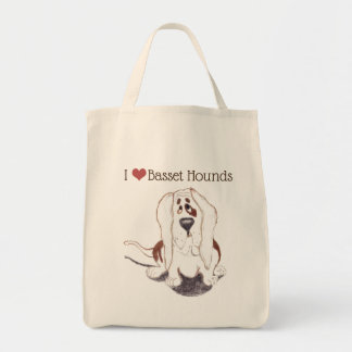 Tote Bag J'aime l'épicerie Basset Hounds fourre-tout