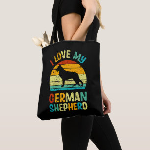 Tote Bag J'aime mon berger allemand Chien bleu Brown couche
