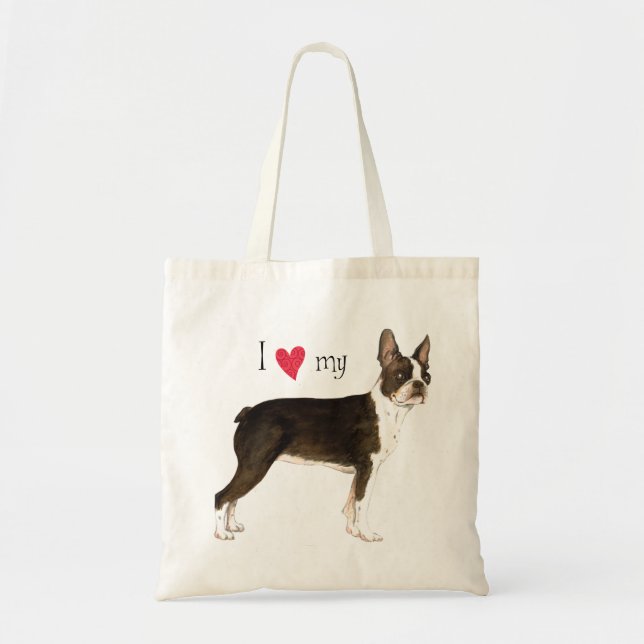 Tote Bag J'aime mon Boston Terrier (Devant)