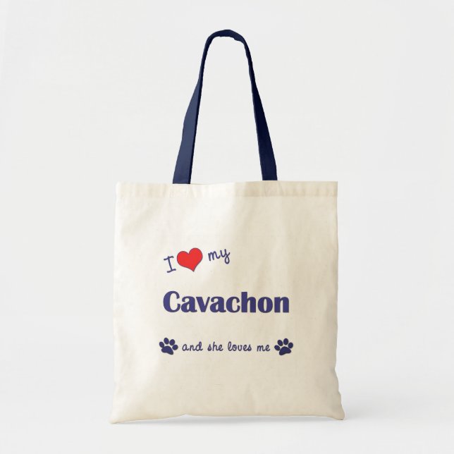 Tote Bag J'aime mon Cavachon (le chien femelle) (Devant)