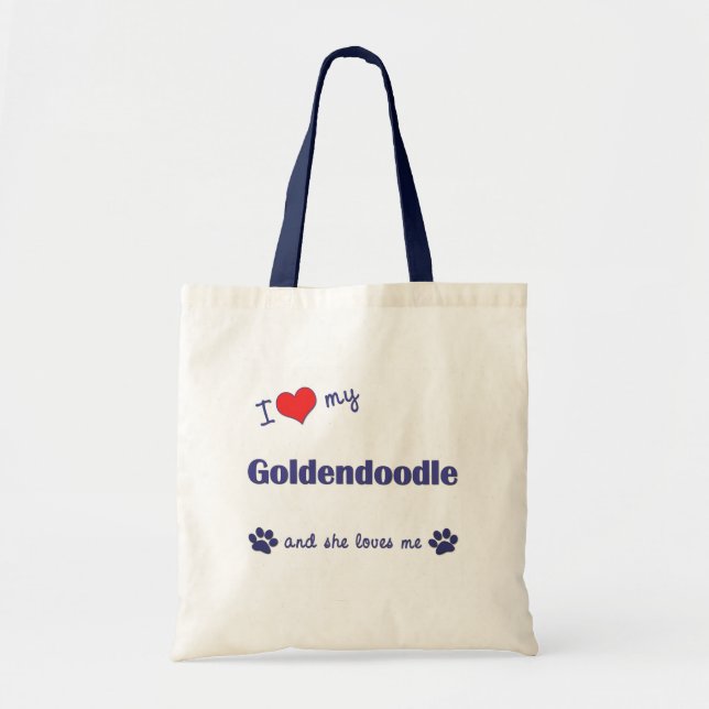 Tote Bag J'aime mon Goldendoodle (le chien femelle) (Devant)