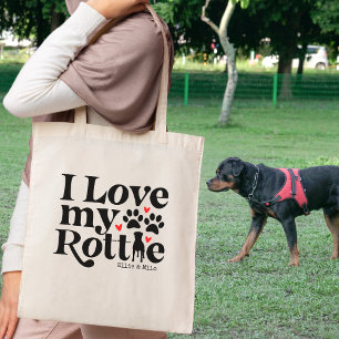 Tote Bag J'aime mon rottweiler Rottie nom personnalisé