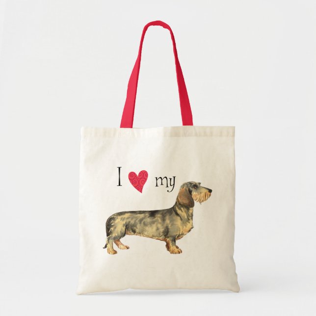 Tote Bag J'aime mon teckel à poils durs (Devant)