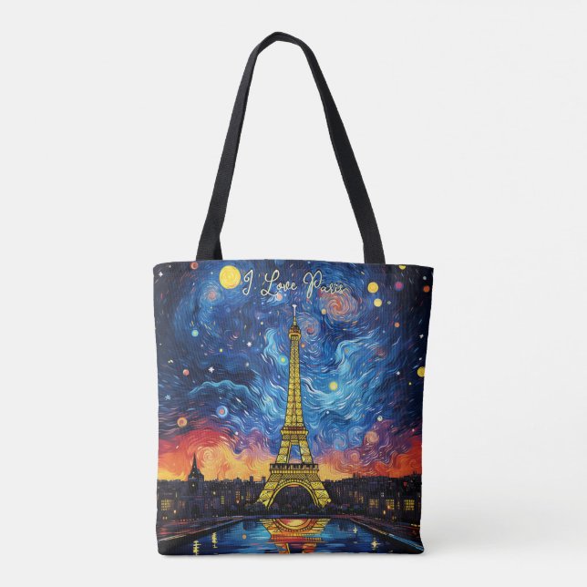 Tote Bag J'aime Paris Tour Eiffel Illustration Voyage Art (Dos)