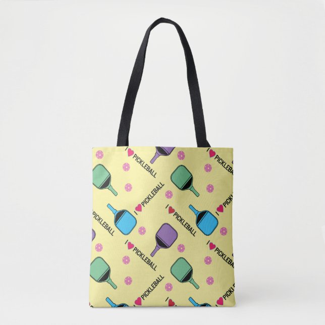 Tote Bag J'aime Pickleball jaune (plus grande taille de tui (Devant)