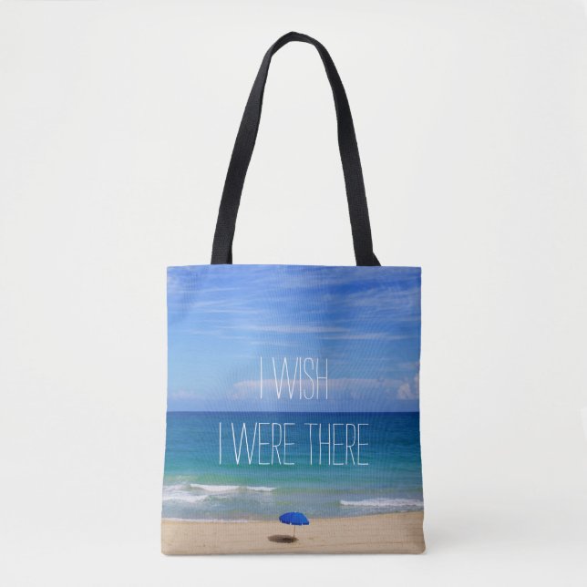 Tote Bag J'Aimerais Être Là - Parapluie De Plage Bleue (Devant)
