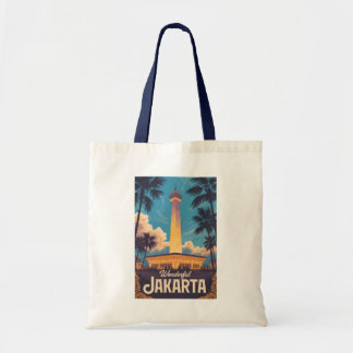 Tote Bag Jakarta Indonesia Illustration Travel Art Vintage