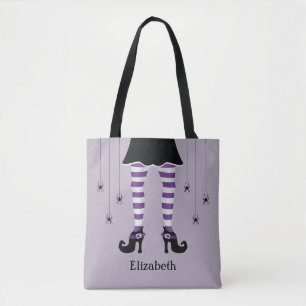 Tote Bag Jambes De Sorcière Violette Et Araignées Avec Le N
