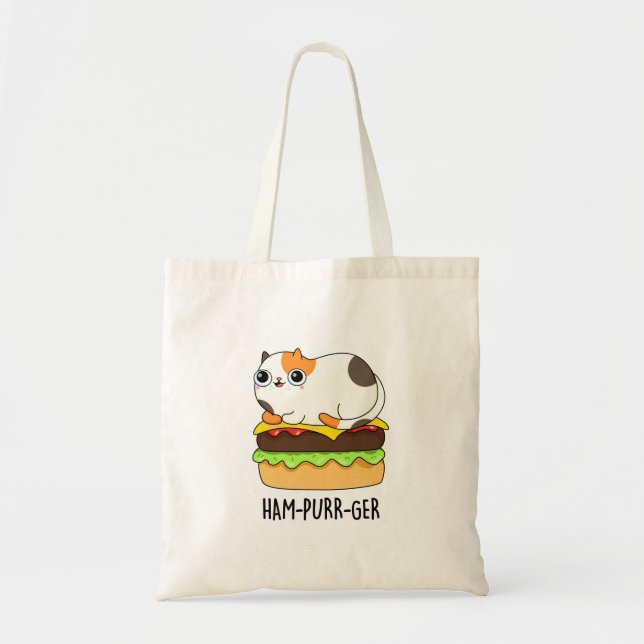 Tote Bag Jambon-Purr-Ger Funny Kitty Chat Hamburger Pun (Devant)