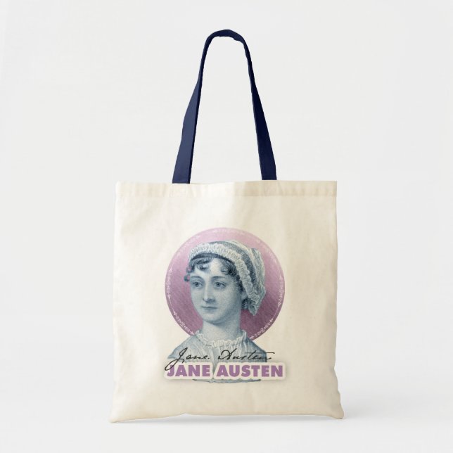 Tote Bag Jane Austen Portrait et signature rose (Devant)