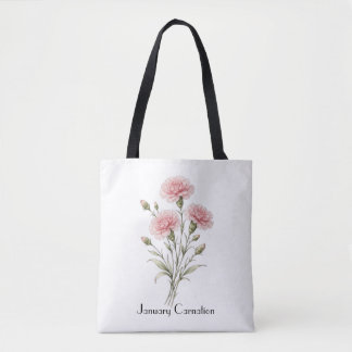 Tote Bag January Carnation Flowers 