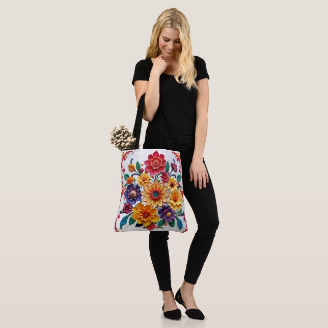 Tote Bag Janvier Énergies d'oeillet Fleur de naissance (Sur le modèle)