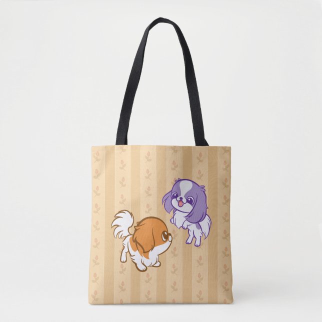 Tote Bag Japonais gambadant Chin de chiots de Kawaii (Devant)