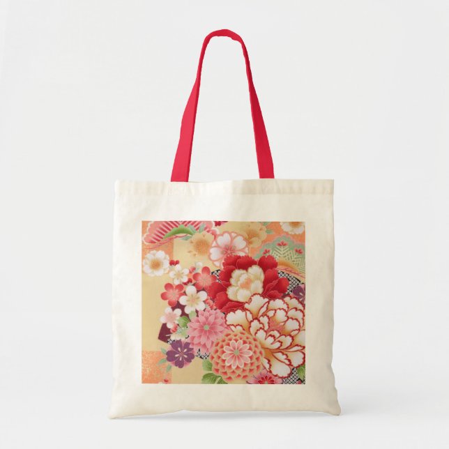 Tote Bag Japonais KIMONO Textile, Fleur (Devant)