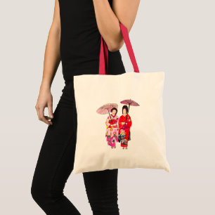 Tote Bag Japonais mignon Geisha avec kimono rose
