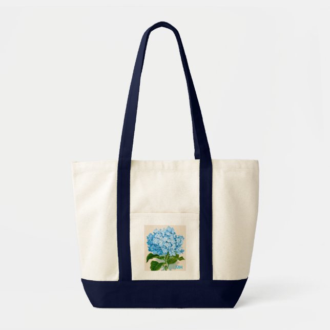 Tote Bag Jardin bleu chic de monogramme de fleur (Devant)