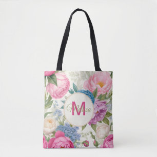 Tote Bag Jardin de campagne Roses et pivoines Floral
