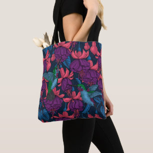 Tote Bag Jardin des colibris en violet et bleu
