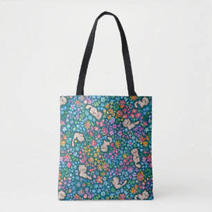 Tote Bag Jardin fantaisiste de Pebble Chat Gris et Floral L