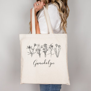 Tote Bag Jardin floral botanique de fleurs sauvages avec no