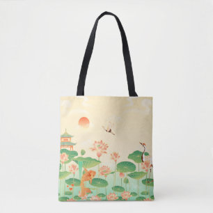 Tote Bag Jardin japonais de Koi Pond and Waterlilies Art