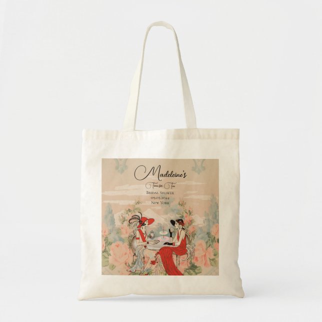 Tote Bag Jardin Rétro Floral: l'Heure du Thé pour une Baby  (Devant)