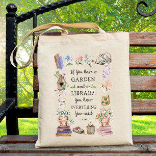 Tote Bag Jardinage et citation de bibliothèque Jardin flora