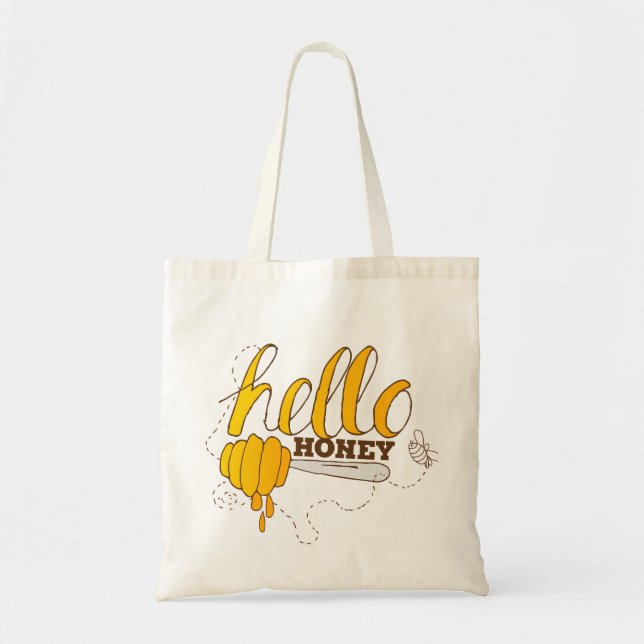 Tote Bag Jaune doré et Brown Hello Honey (Devant)
