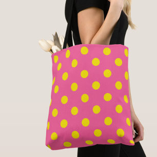 Tote Bag Jaune sur rose Pois Design Motif