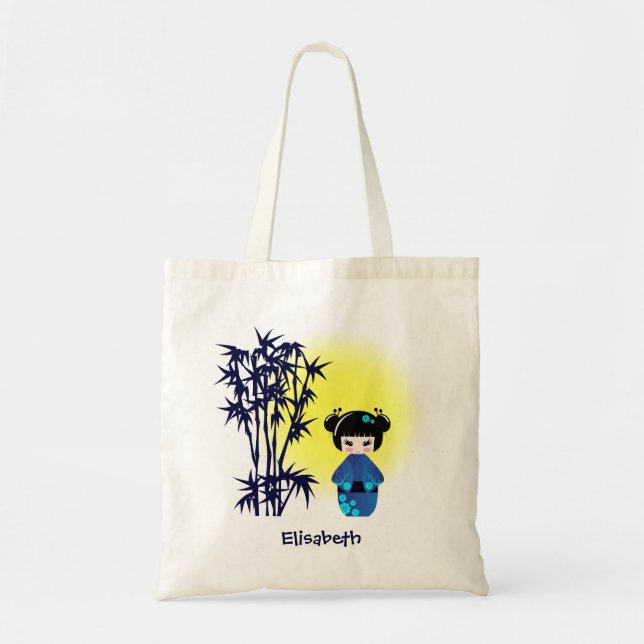 Tote Bag Jayanese kokeshi doll at bamboo during sunrise (Devant)