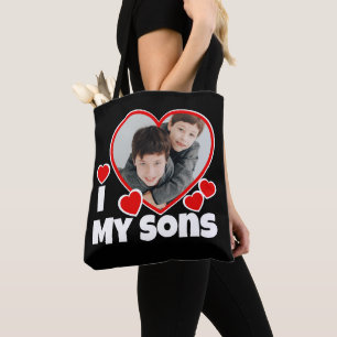 Tote Bag J'Coeur Mes Fils Photo Personnalisée Noir