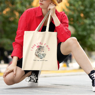Tote Bag Je Cours Comme Une Fille Motivationnelle Léopard R