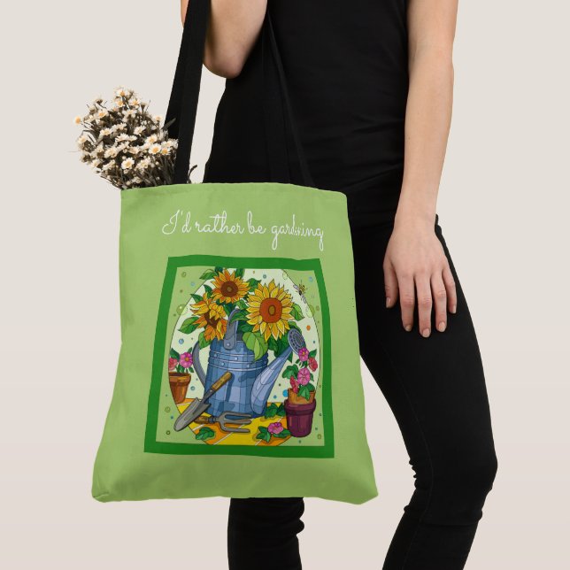 Tote Bag Je préfère jardiner ; plutôt vert (De près)