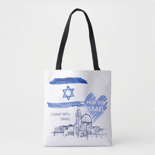 Tote Bag Je prie pour Israël Je suis avec Israël. Paix mond (Devant)