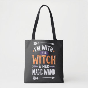 Tote Bag Je suis avec la sorcière et son Halloween magique