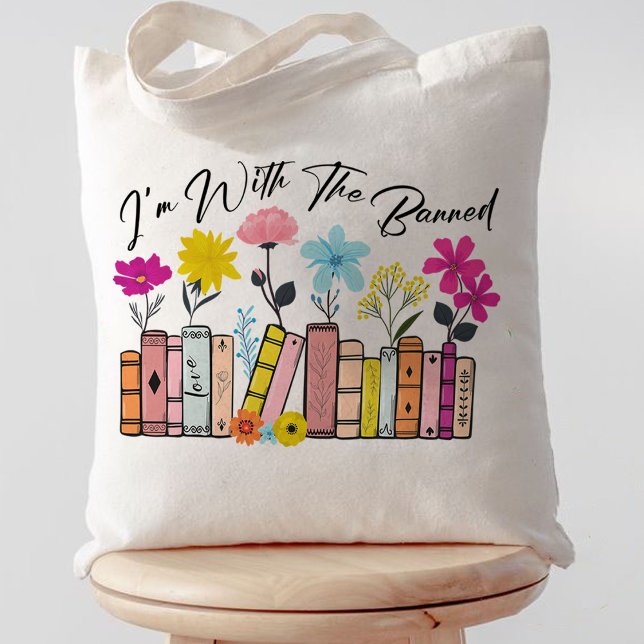 Tote Bag Je suis avec les livres interdits (i'm with the banned tote bag,book lover tote bag)