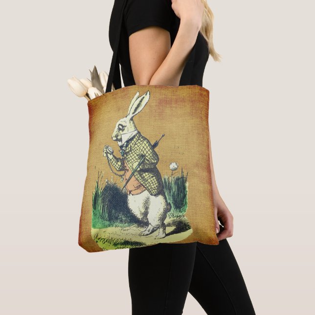 Tote Bag Je suis en retard ! Alice chez le lapin de blanc (De près)