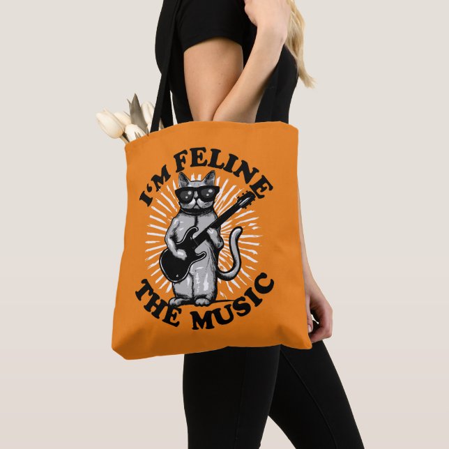 Tote Bag Je suis Feline La Musique | Chat Joueur de guitare (De près)