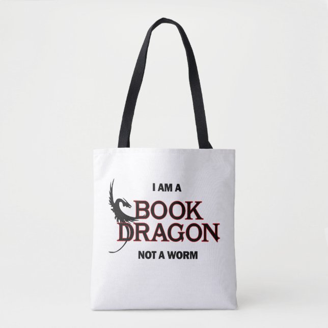 Tote Bag Je suis un dragon de livre, pas un ver (Devant)
