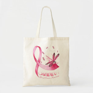 Tote Bag Je suis Un Survivant Dragonfly Pink Ribbon Cancer
