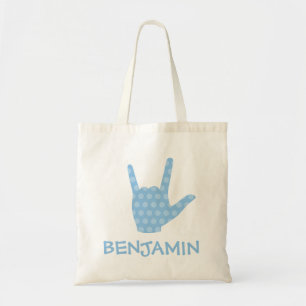 Tote Bag Je t'aime Langue des Signes Bleus Nom du garçon S