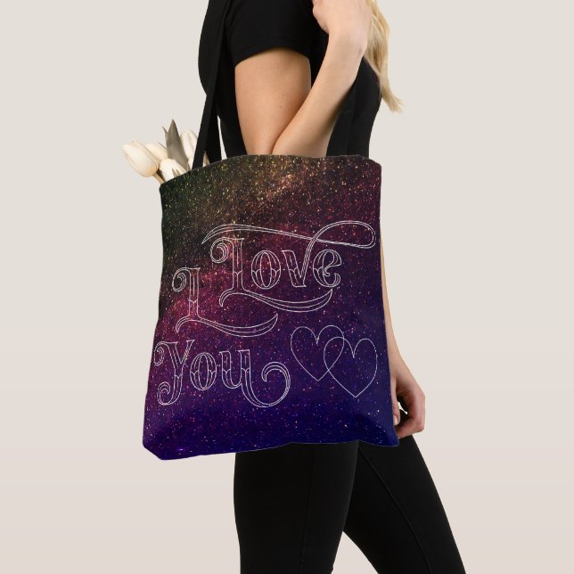 Tote Bag Je T'Aime Moderne Coeur Noir Élégant Espace Bleu (De près)