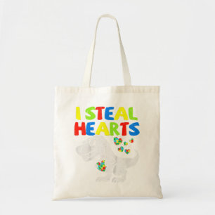 Tote Bag Je vole Coeurs Trex Dinosaur Enfants Garçons Autis