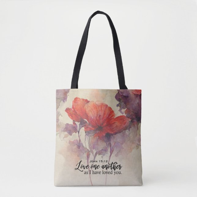 Tote Bag Jean 15:12 Aimez-Vous Une Autre Bible Verse Rouge  (Devant)