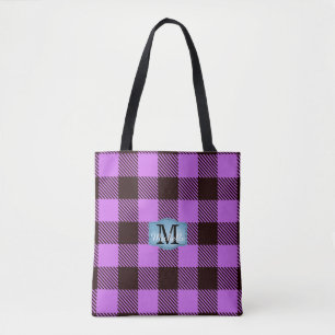 Tote Bag Jeans Tartan Noir Orchidée moderne Nom du monogram