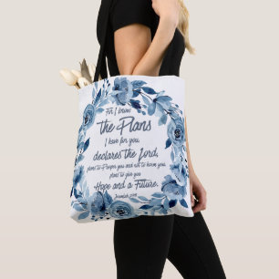 Tote Bag Jeremiah 29:11 Car je connais les Plans Floral Ble
