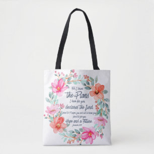 Tote Bag Jeremiah 29:11 Car je connais les Plans Pink Flora